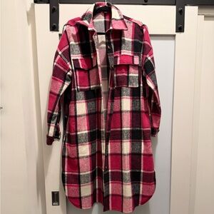 Plaid Longline Shirt Jacket